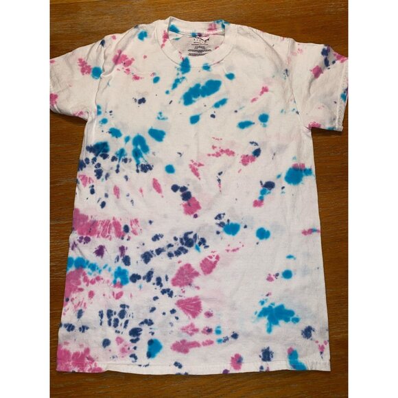 Handmade Tie-Dye T-Shirt Crew Neck Short Sleeve Multicolor Cotton - Picture 1 of 3